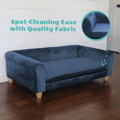 CRITTER SITTERS canapé-chien-velours-bleu-marine: design élégant pour salon moderne.