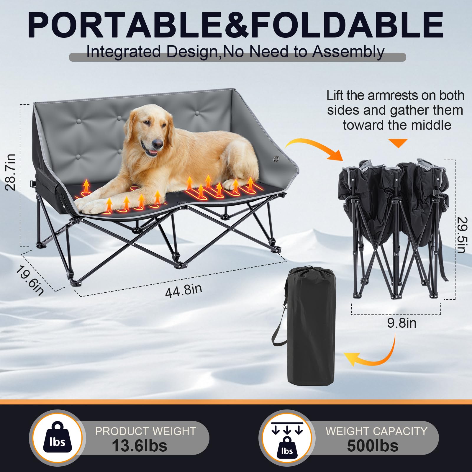 Zone de chauffage à la base de la chaise pour chien, chaleur réglable.