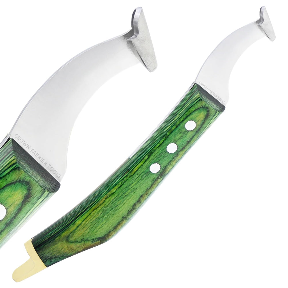 Crown Farrier Tools poignée-bois-vert-triple-rivet : prise en main confortable pendant les séances.