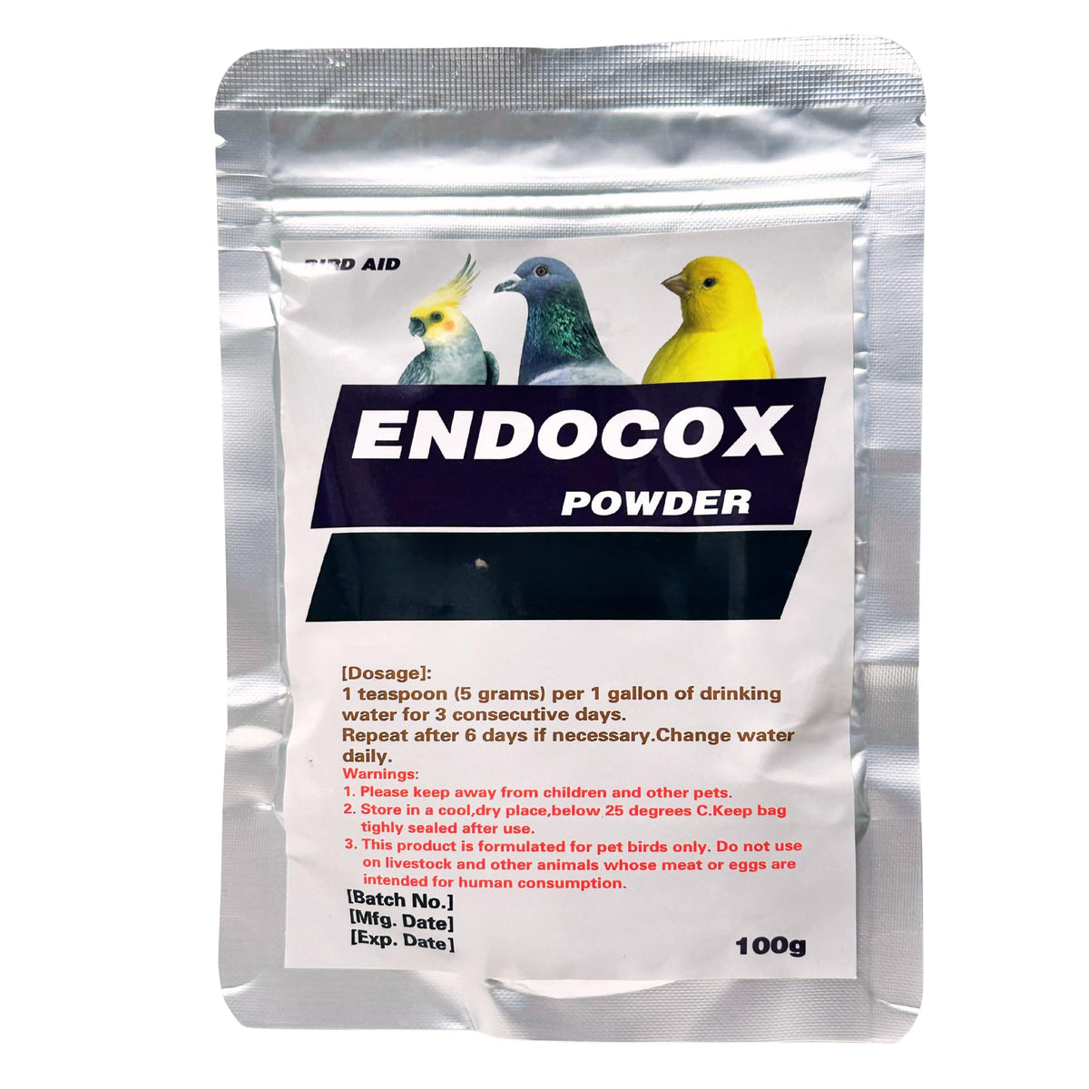 Endocox de Crown Pet Supplies en poudre pour l'eau des oiseaux, usage simple et pratique.
