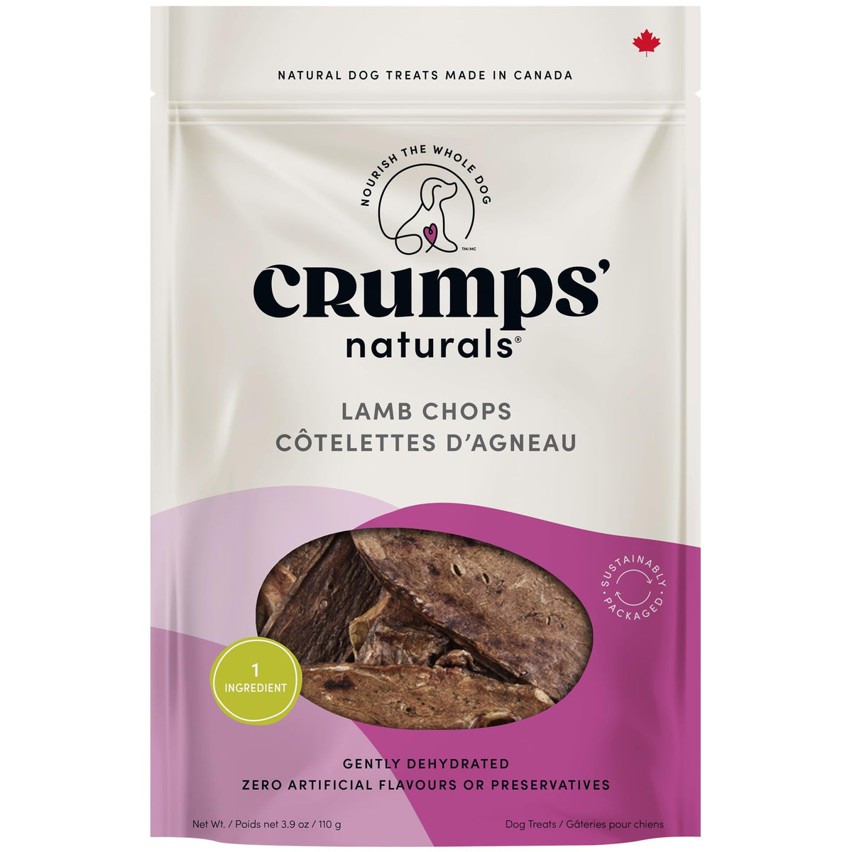 Crumps’ Naturals cotelettes-agneau-emballage : friandise naturelle prête à offrir pendant l'entraînement
