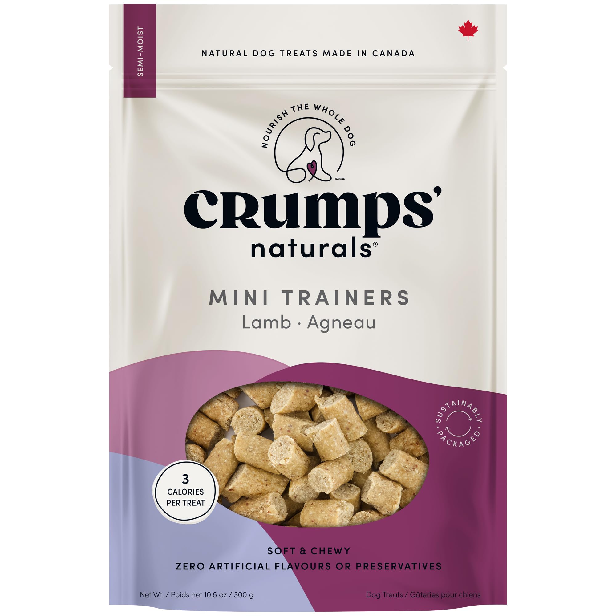 Crumps’ Naturals Mini Trainers à l’agneau, friandise semi-humide idéale pour l’entraînement.