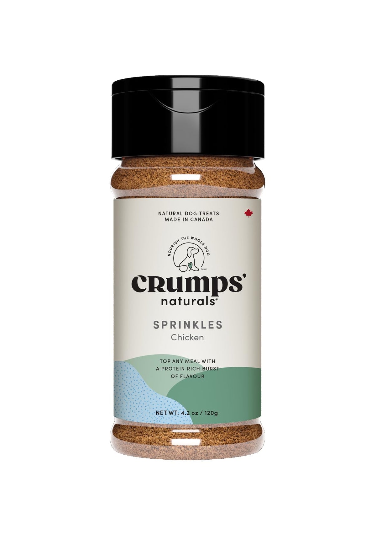 Crumps Naturals Paillettes de Poulet dans bol-repas, rehausse le repas quotidien du chien.