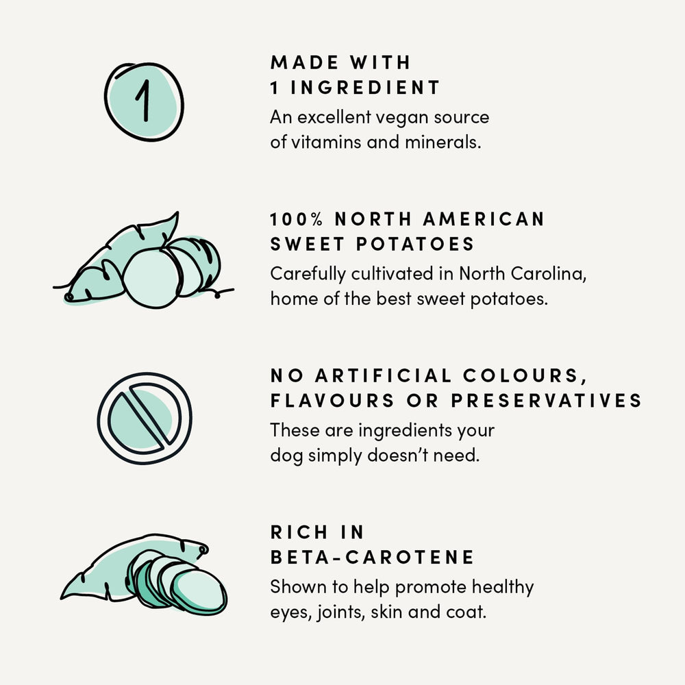 Crumps’ Naturals patate-douce, sans additifs ni colorants, sans OGM.