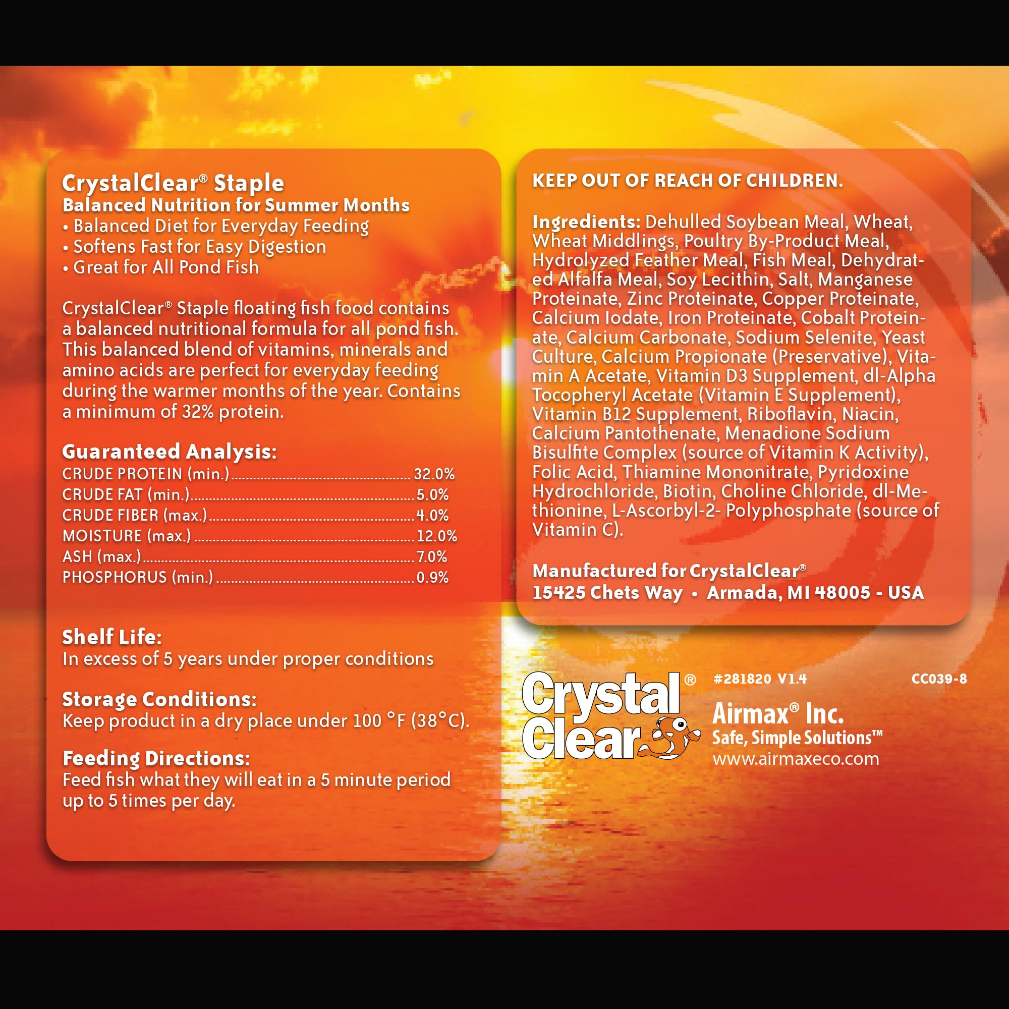 CrystalClear Staple pellets riches en protéines à 32% pour une nutrition solide.