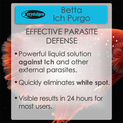 Crystalpro Betta Ich Purgo, gouttes-mesure, dosage précis pour le traitement des poissons.