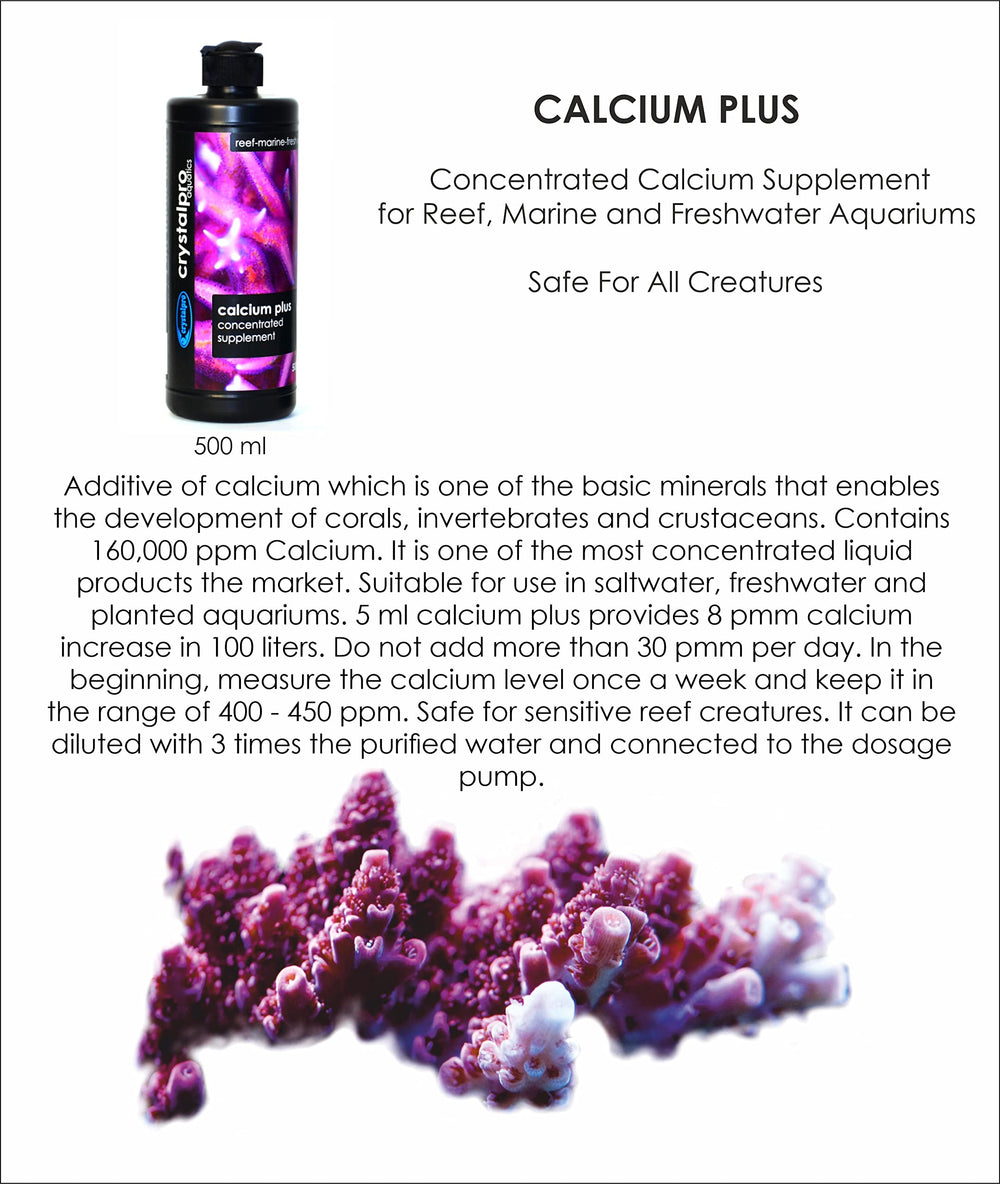 Crystalpro Calcium Plus, aquarium eau douce et plantes, utilisation polyvalente.