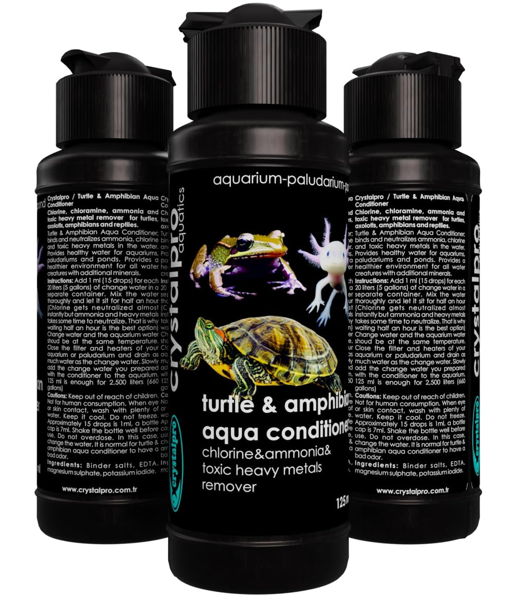 Conditionneur Crystalpro — étiquette montrant les indications pour terrarium et aquarium.