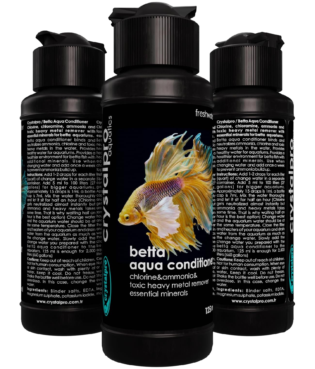 Gouttes Crystalpro Betta facilitant le dosage précis lors du changement d'eau.