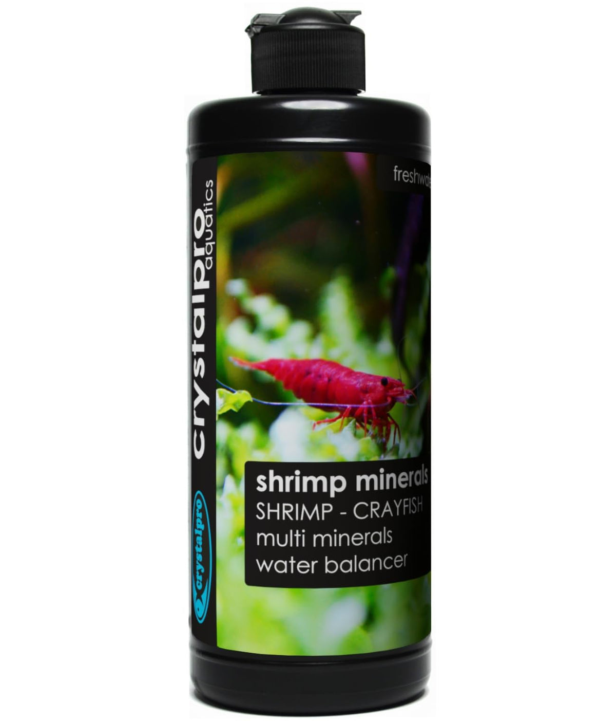 Bouteille Crystalpro Shrimp Minerals prête à l’emploi pour l’aquarium d’invertébrés.