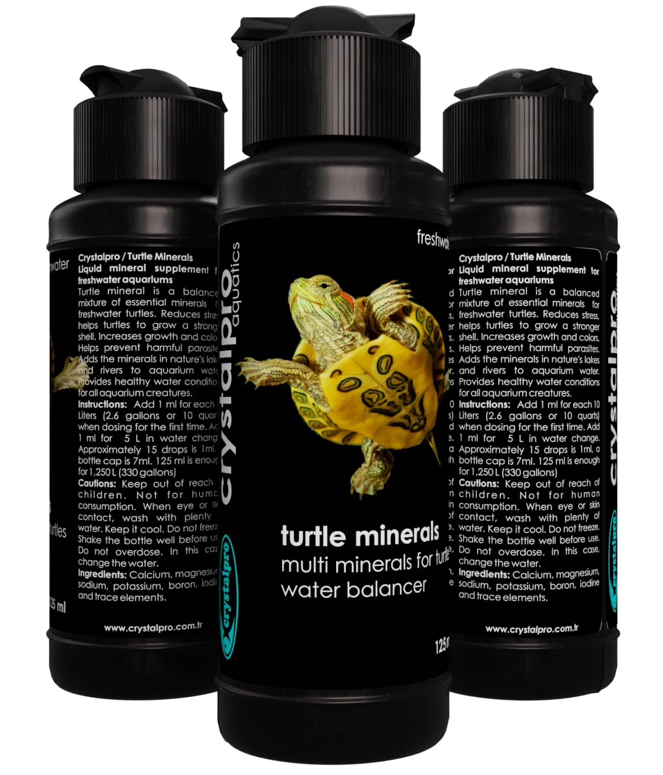 Crystalpro Turtle Minerals — capuchon doseur, pratique lors des changements d'eau.