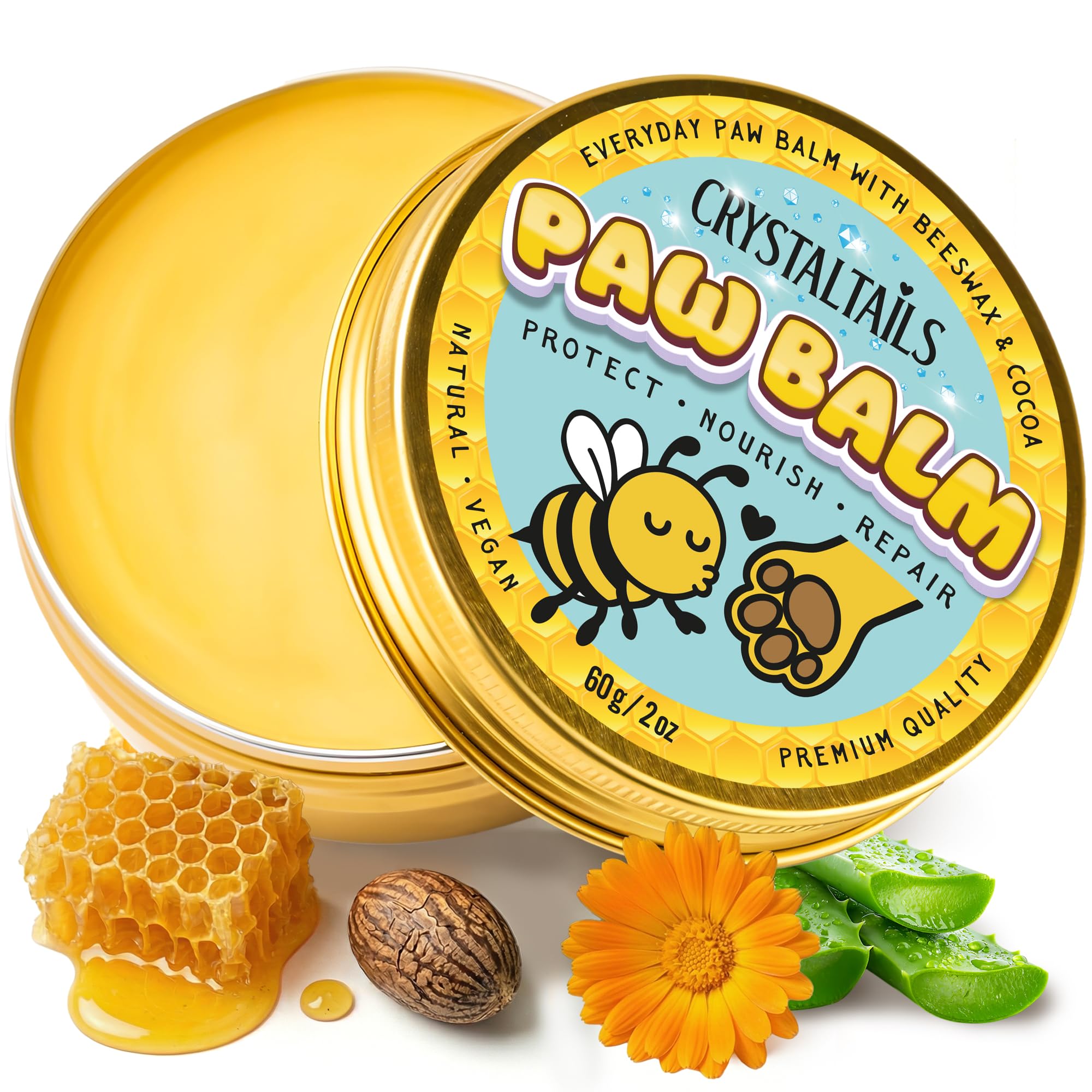 Crystaltails baume patte chien appliqué pour nourrir et protéger la peau sensible.