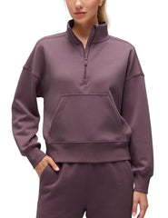CRZ YOGA SoftAura pull demi-zip avec col funnel peau de pêche et chaleur légère.