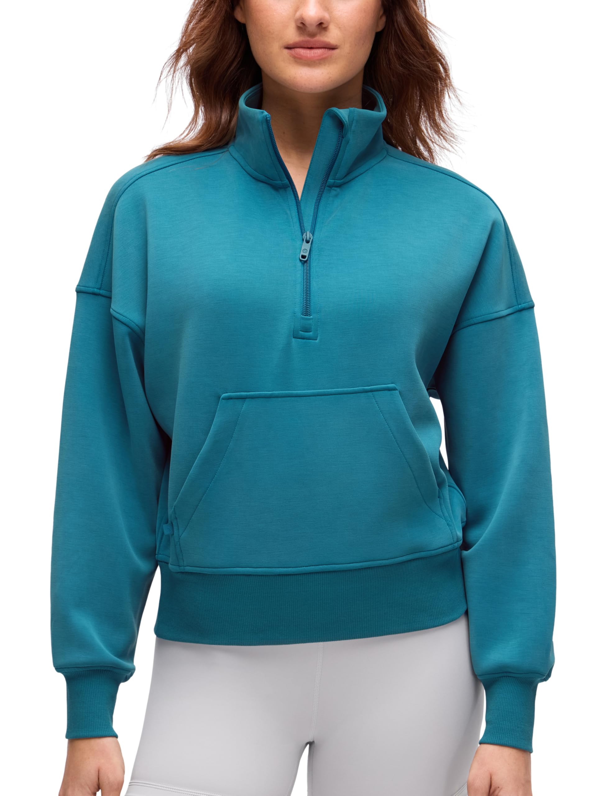 CRZ YOGA SoftAura pull demi-zip bleu hawaïen avec poche, idéal pour entraînement et déplacement