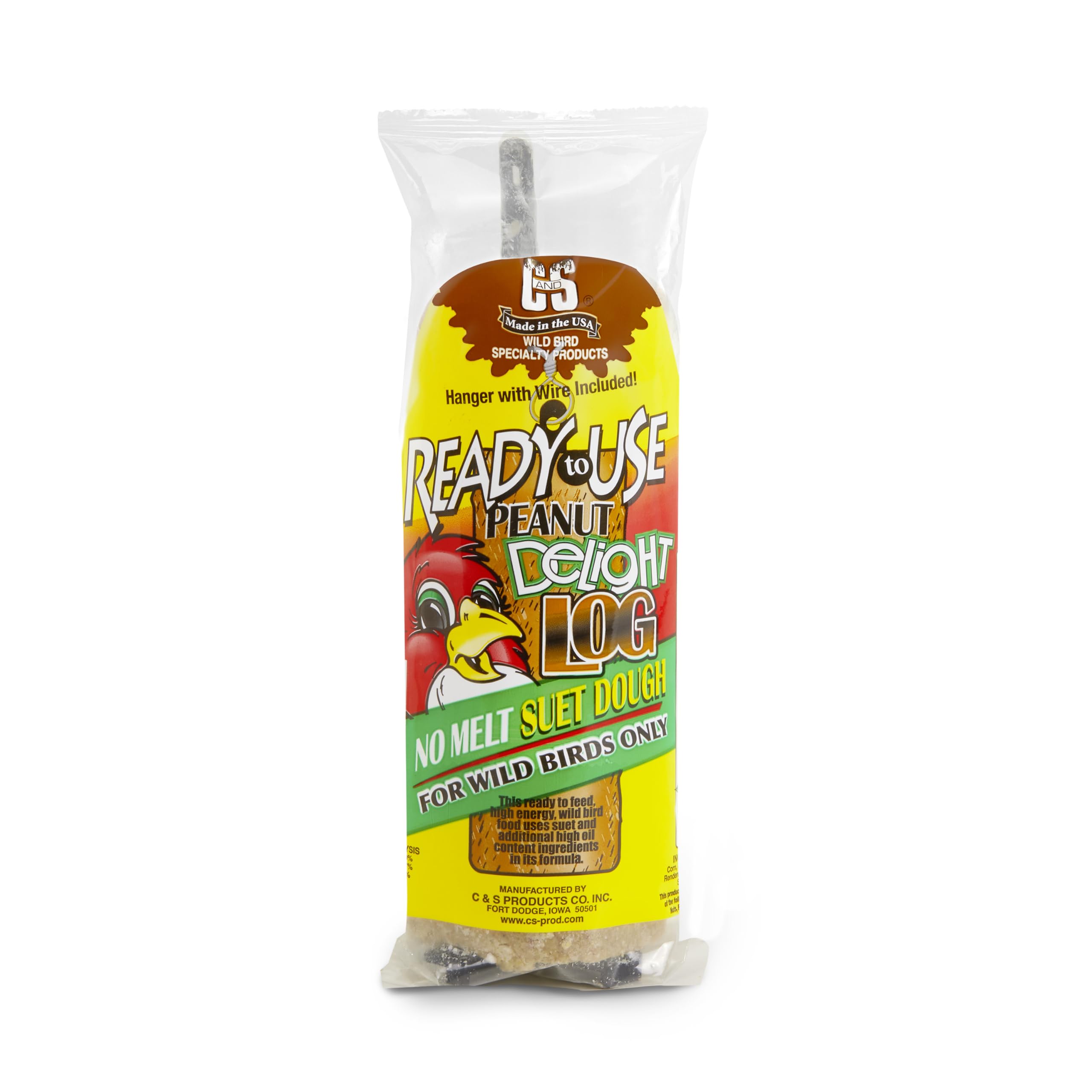 C&S Peanut Delight No Melt Suet Dough Log prêt à accrocher pour nourrir les oiseaux
