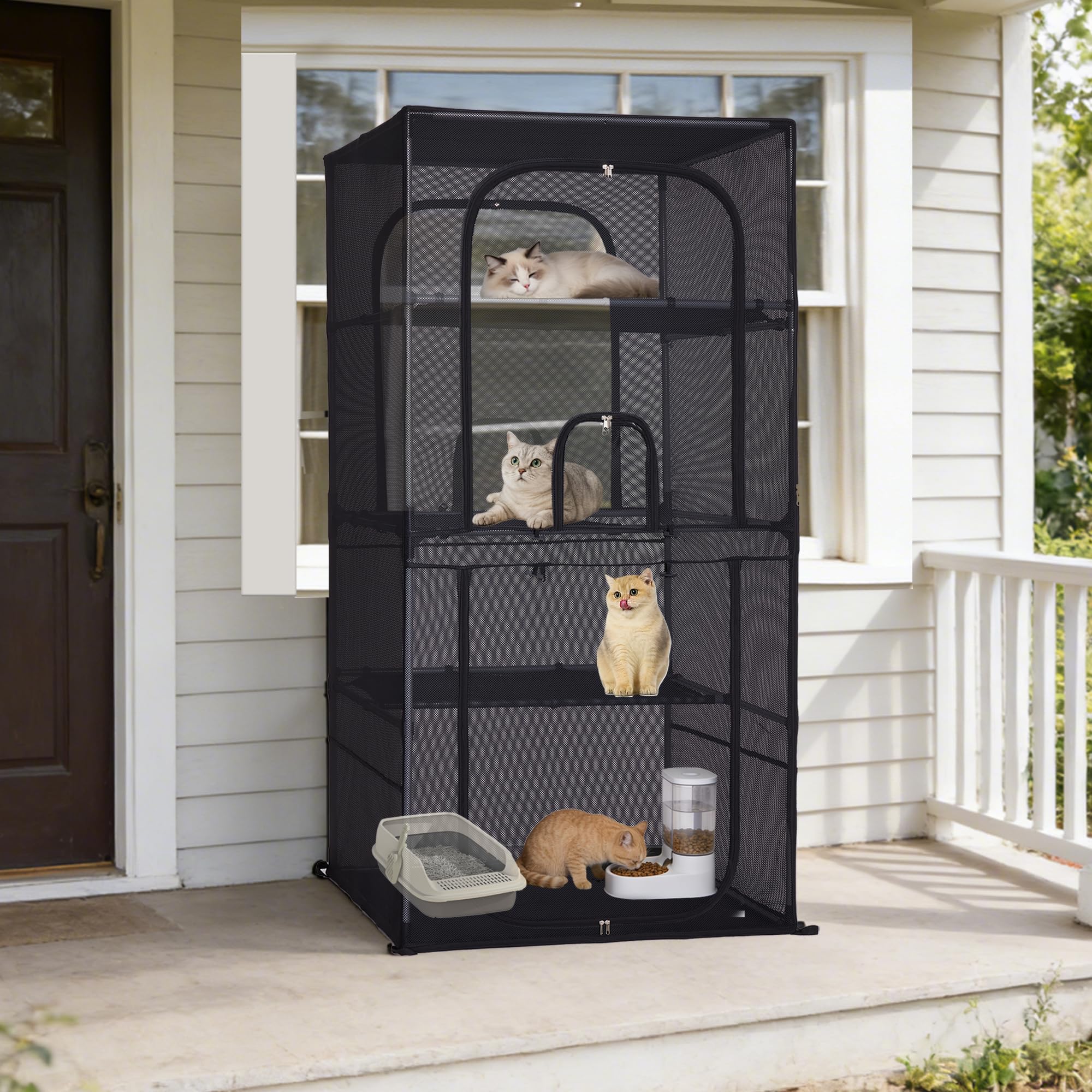 CSQOO Catio Exterieur Quatre Etages offre espace aérien pour chats actifs.