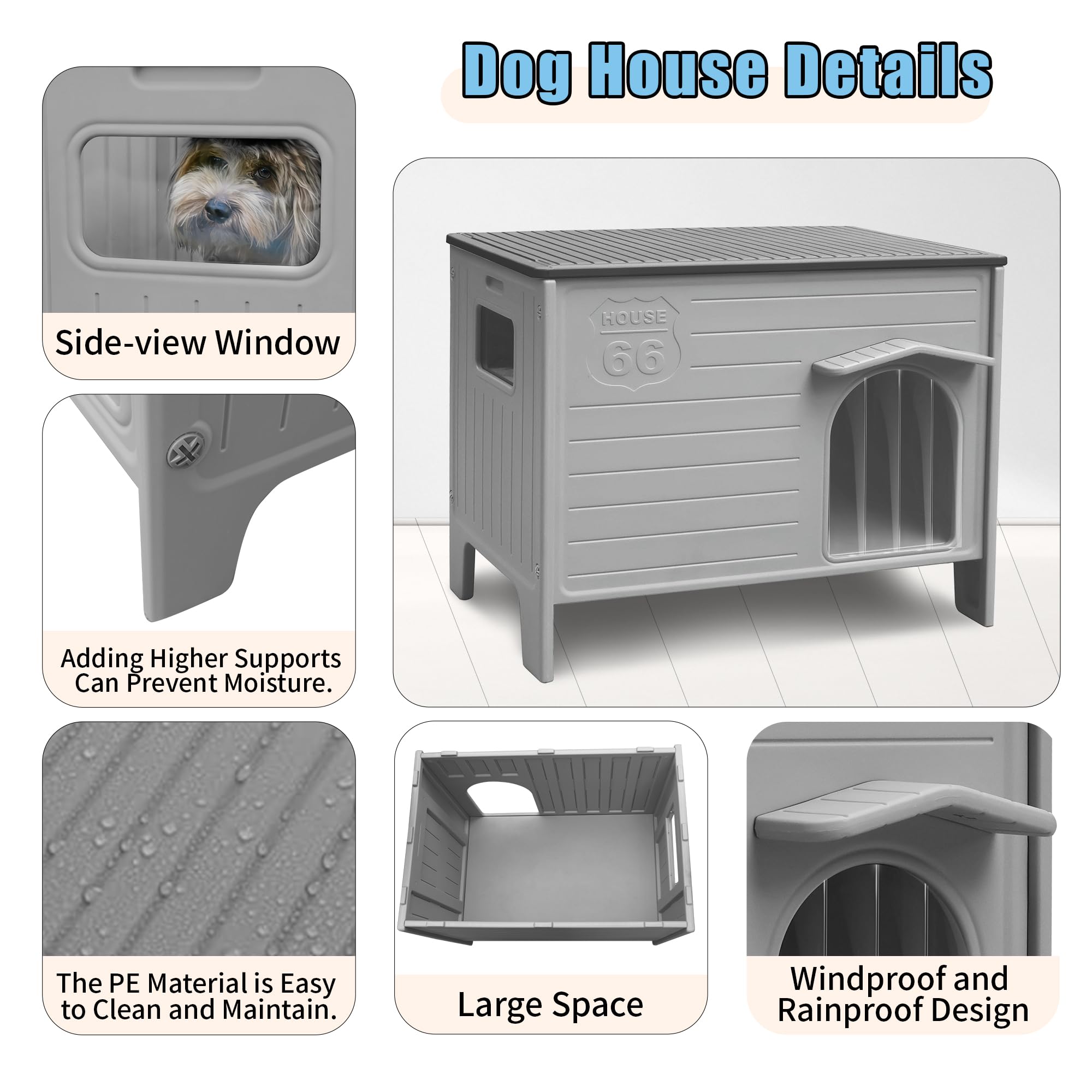 CSQOO maison-chien-plastique fenetre-latale pour ventilation efficace.