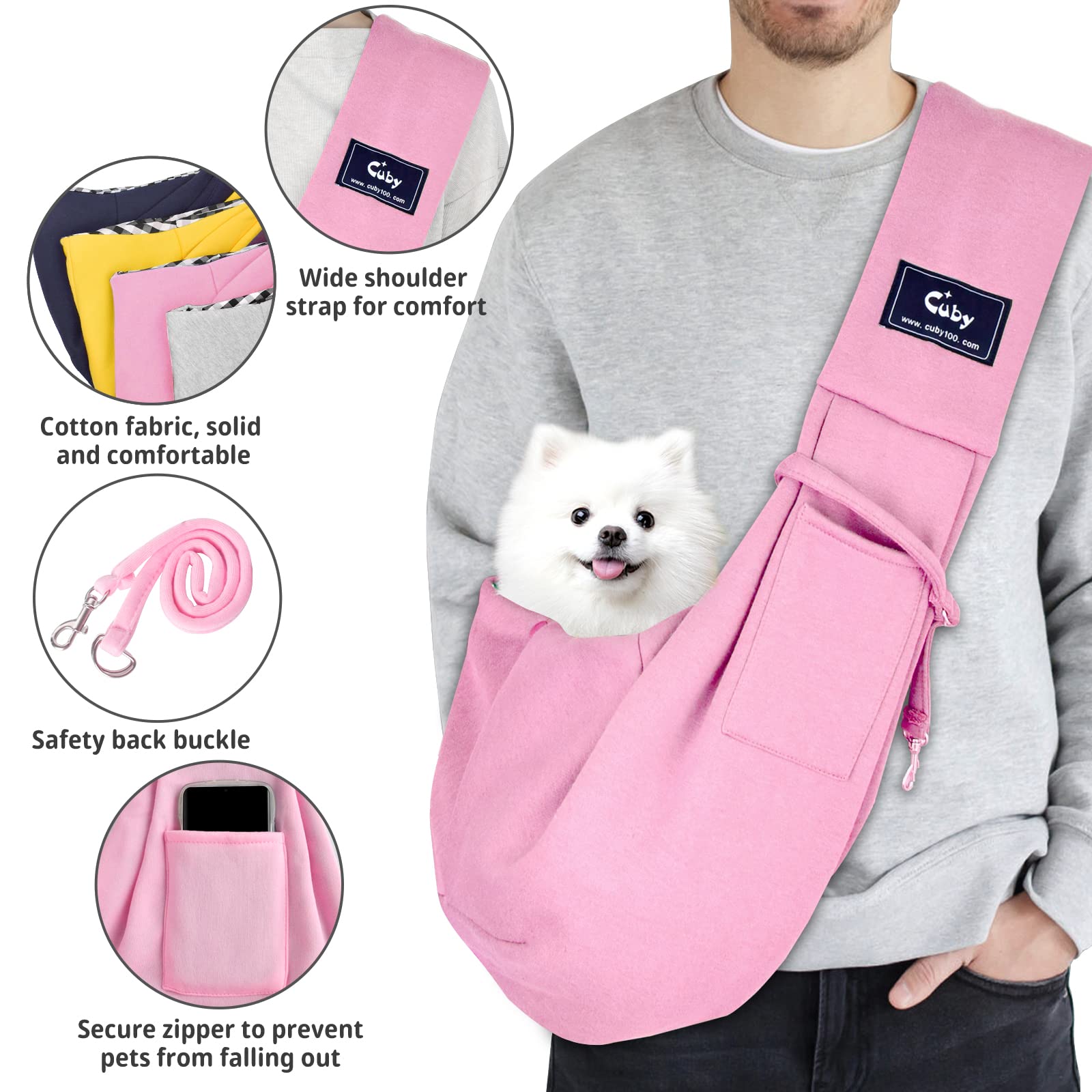 CUBY porte-chien-chat rose pour mains libres durant les balades.