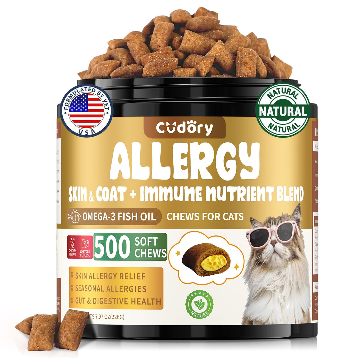 Friandises Cudory pour chats allergie 500: soutien potentiel immunitaire et confort saisonnier