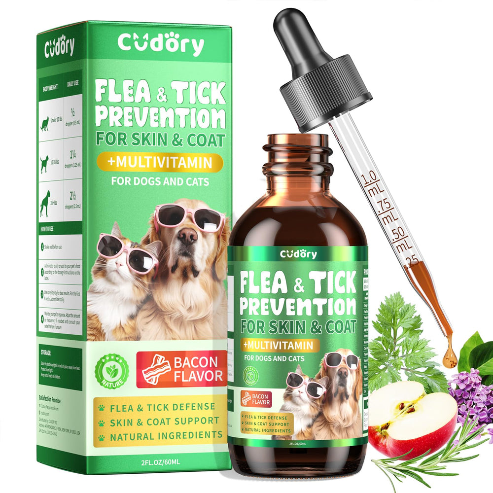 Gouttes Cudory anti-puces et tiques en bouteille pour chiens et chats.
