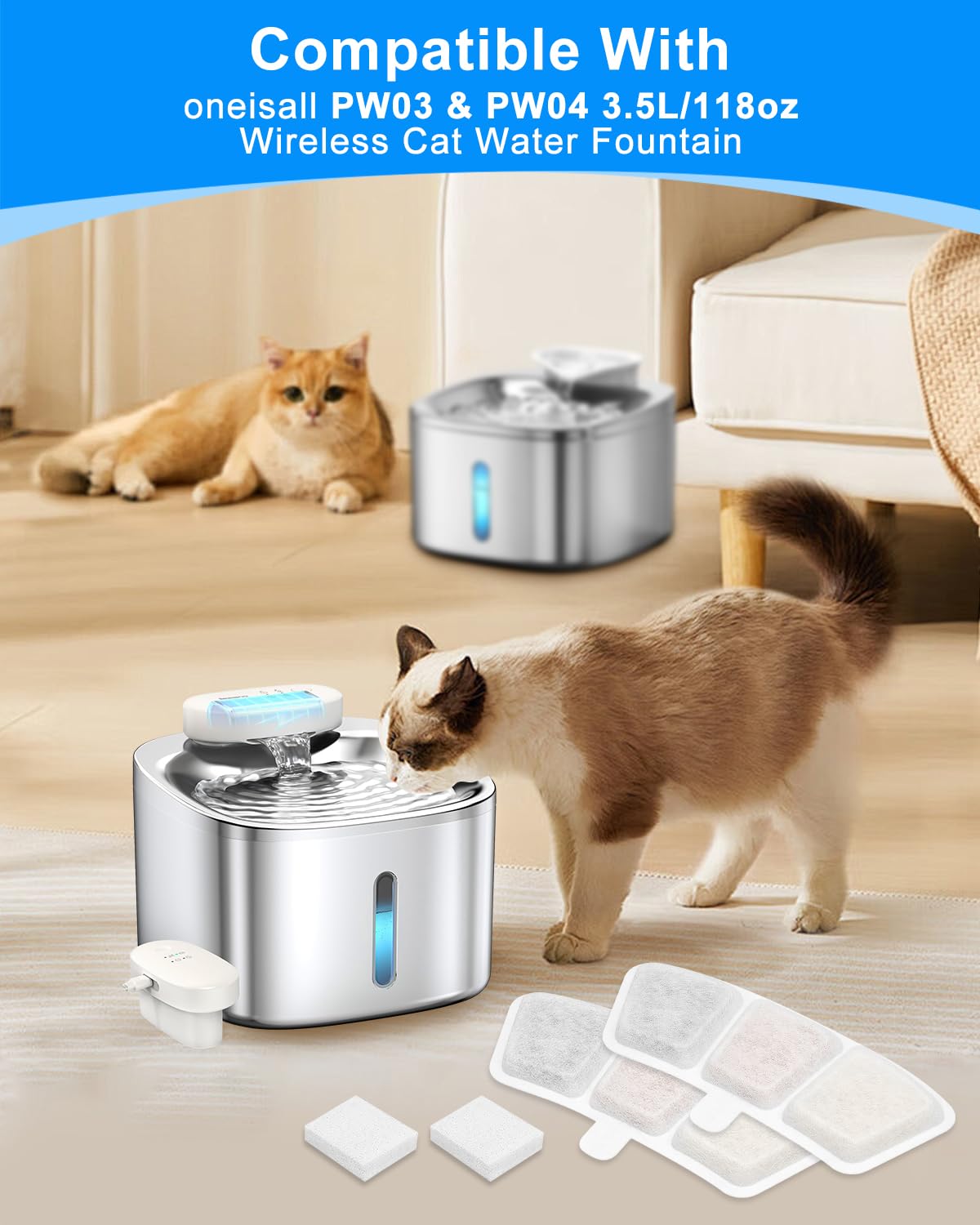 Éponges Cunina pour fontaine chat, remplacement simple et efficace.
