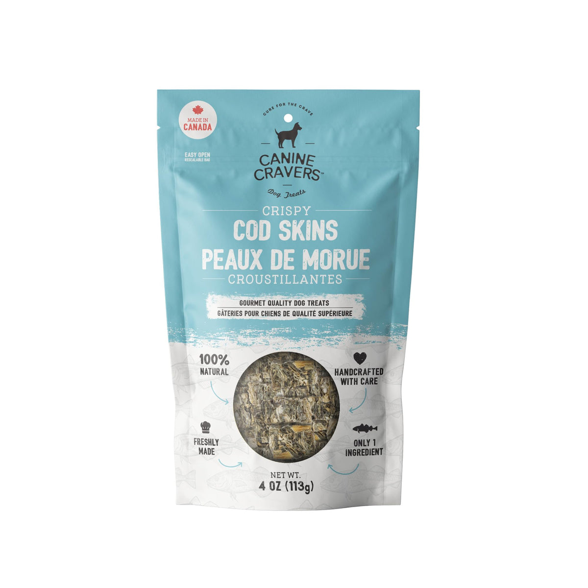 Cure for the Crave Canine Cravers – peau de cod sauvage croustillante, source de protéines pour chiens.