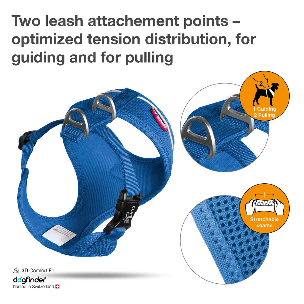 Harnais Curli Basic Air-Mesh montrant les deux anneaux pour contrôle et attelage.