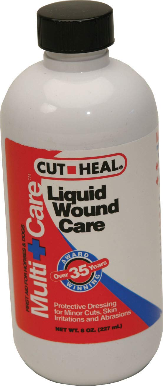 Cut Heal Multi Care, bouteille prête à l'application pour plaies chez chevaux et chiens, facilite le soin quotidien.