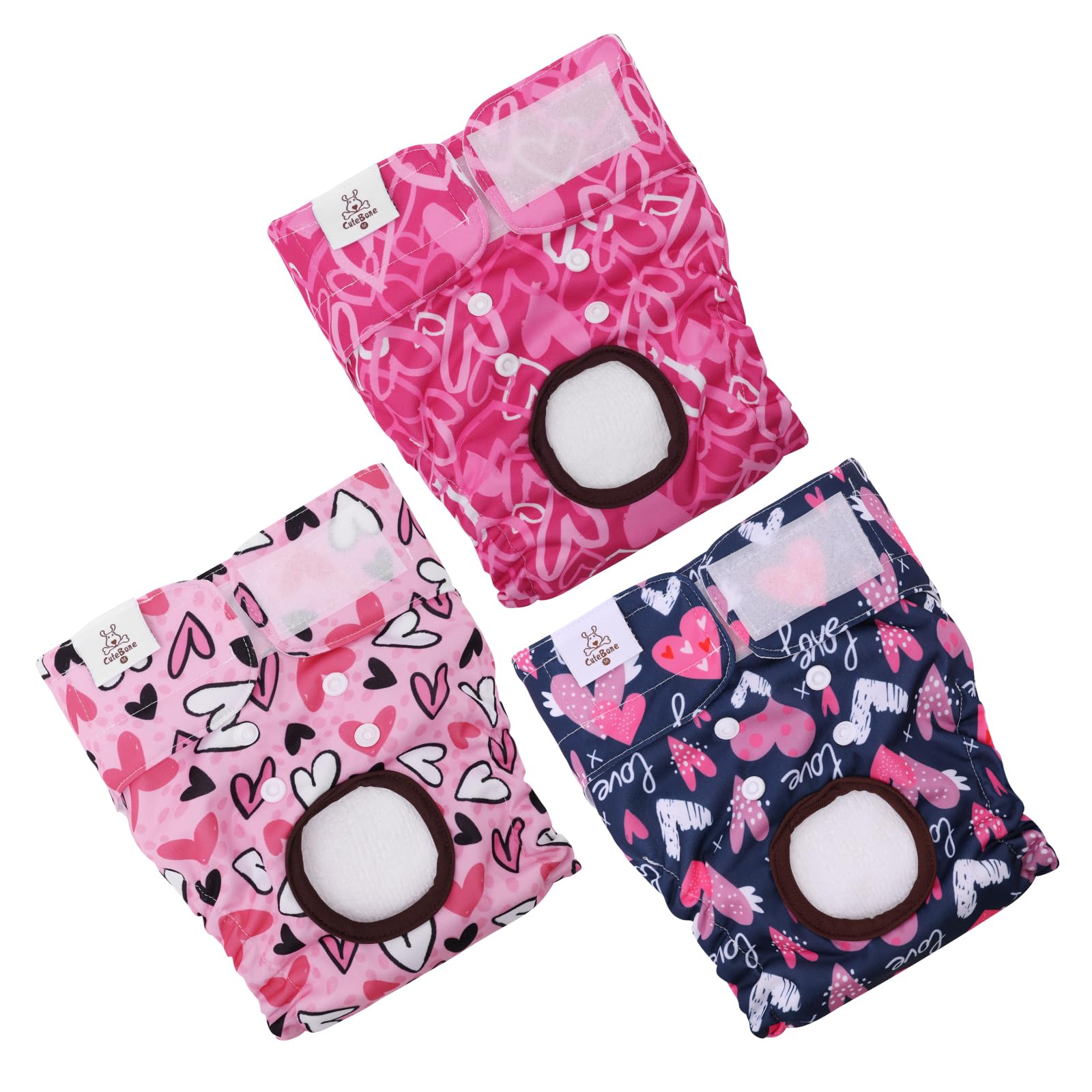 CuteBone couches pour chien femelle avec fermeture velcro, confort et ajustement rapide.