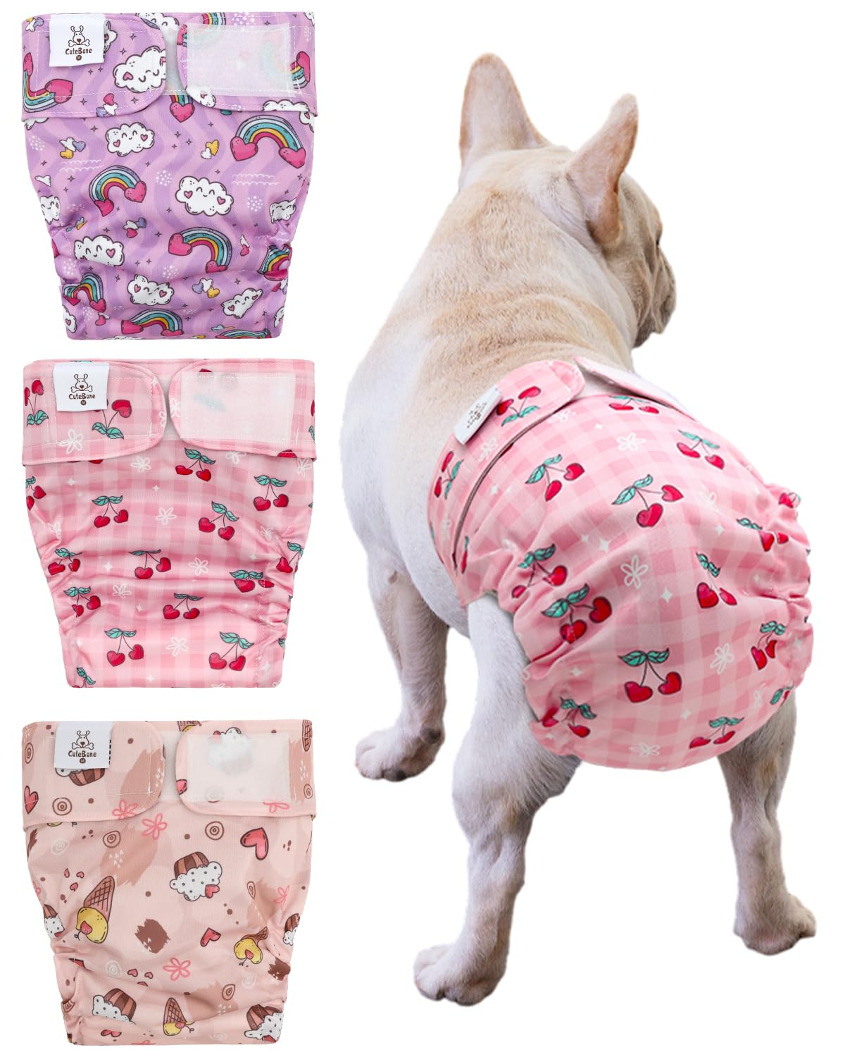 Couches Cutebone pour chien femelle sans trou de queue, confortables et anti-fuites.
