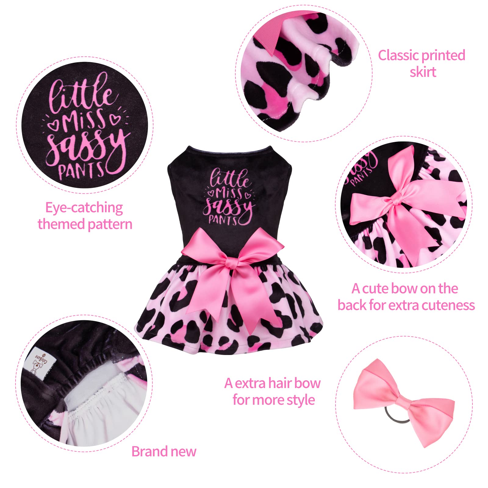CuteBone robe velours avec noeud assorti, pratique et chic pour chien.