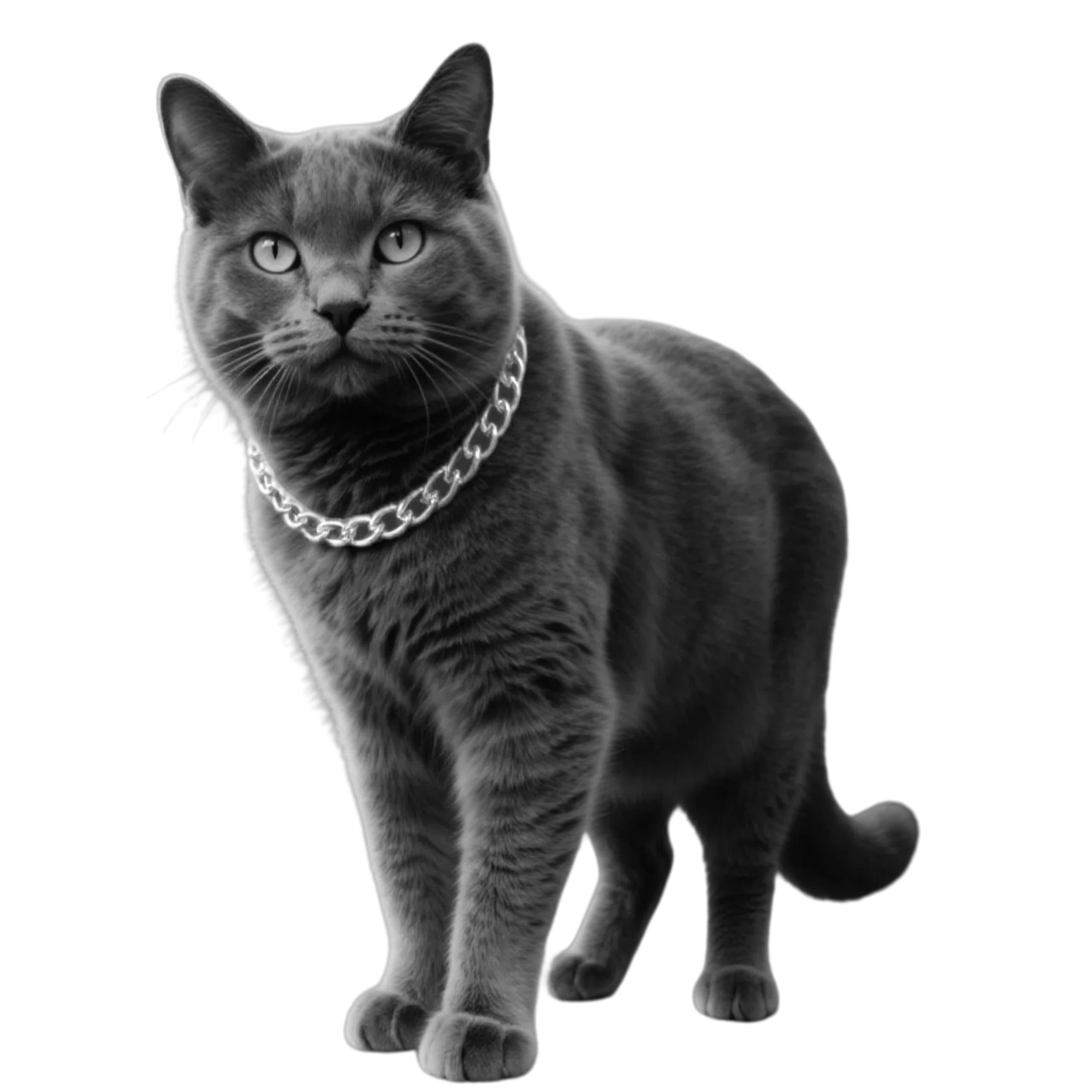 CWYZA collier chat argenté à maillons cubains en vue frontale, pour un look chic