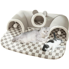 CXYYXF chat-tunnel-lit-gris: tunnel spacieux pour repos et jeu.