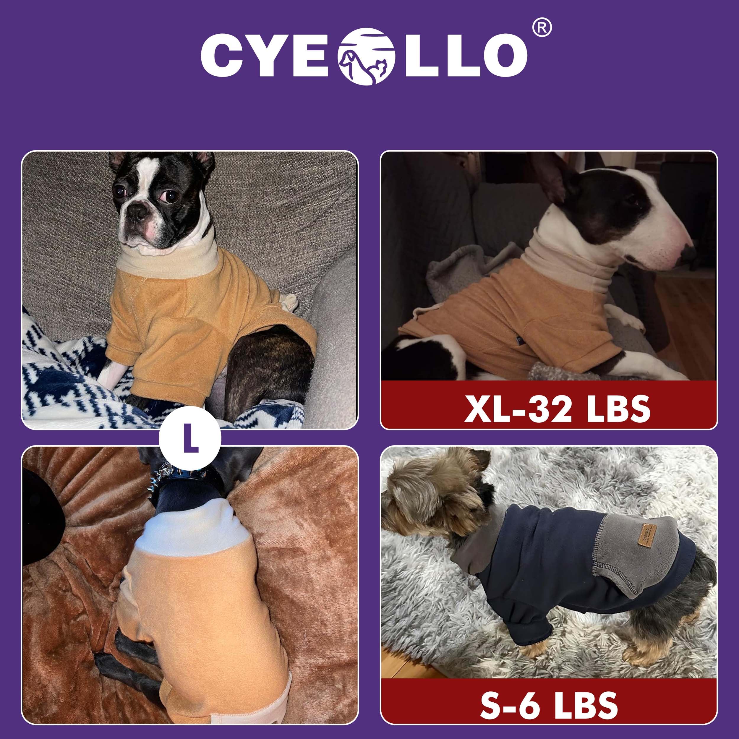 Ensemble deux gilets cyeollo pour chien, options de couleur variées.