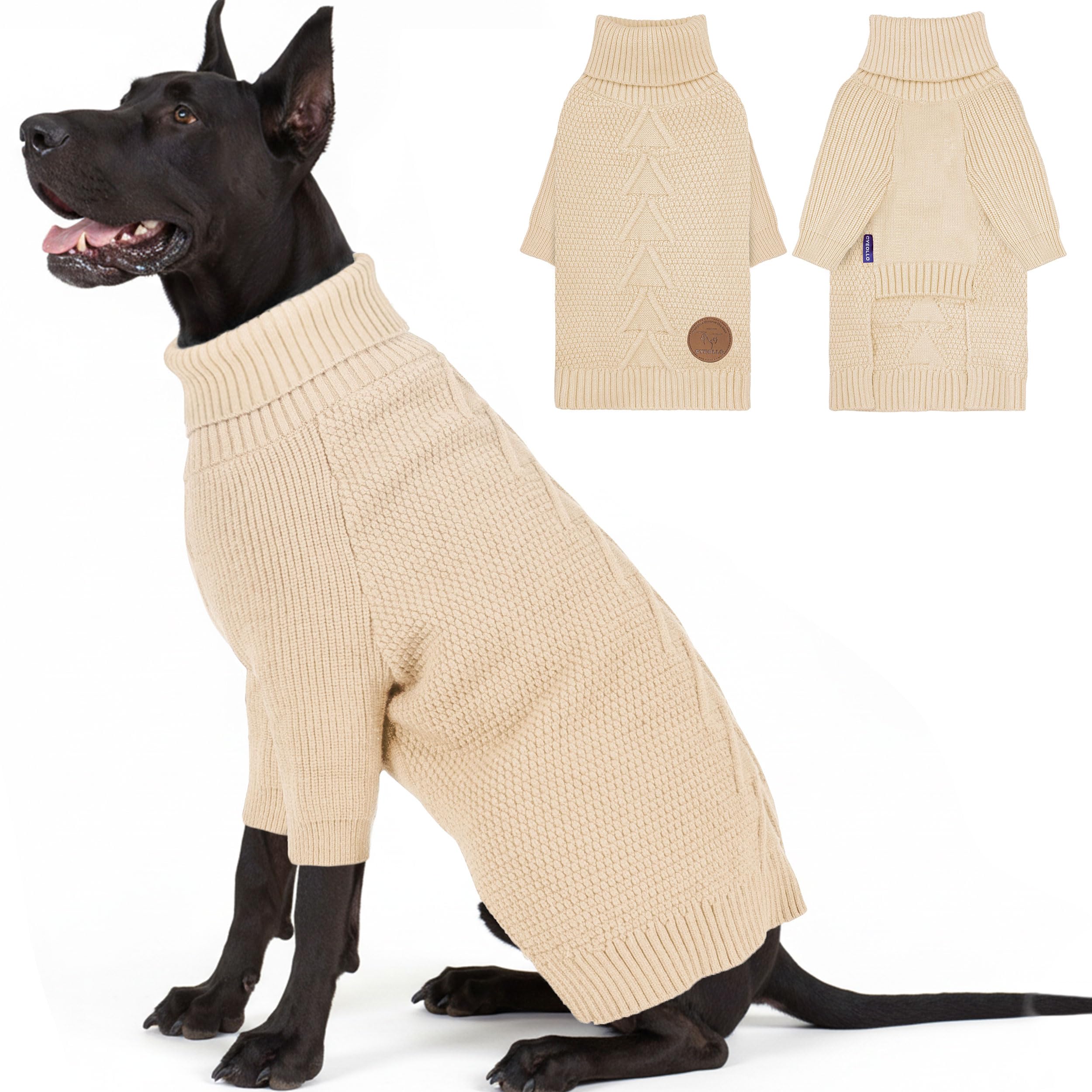 Pull cyeollo beige pour chien géant avec col roulé, chaleur durable.