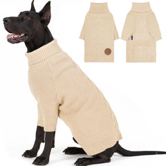 Pull cyeollo beige pour chien géant avec col roulé, chaleur durable.