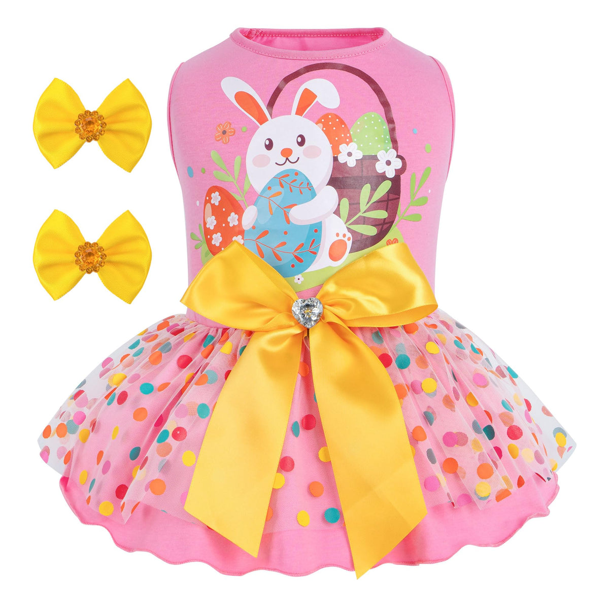 Robe cyeollo pour chien Pâques imprimé lapin œuf, look festif.