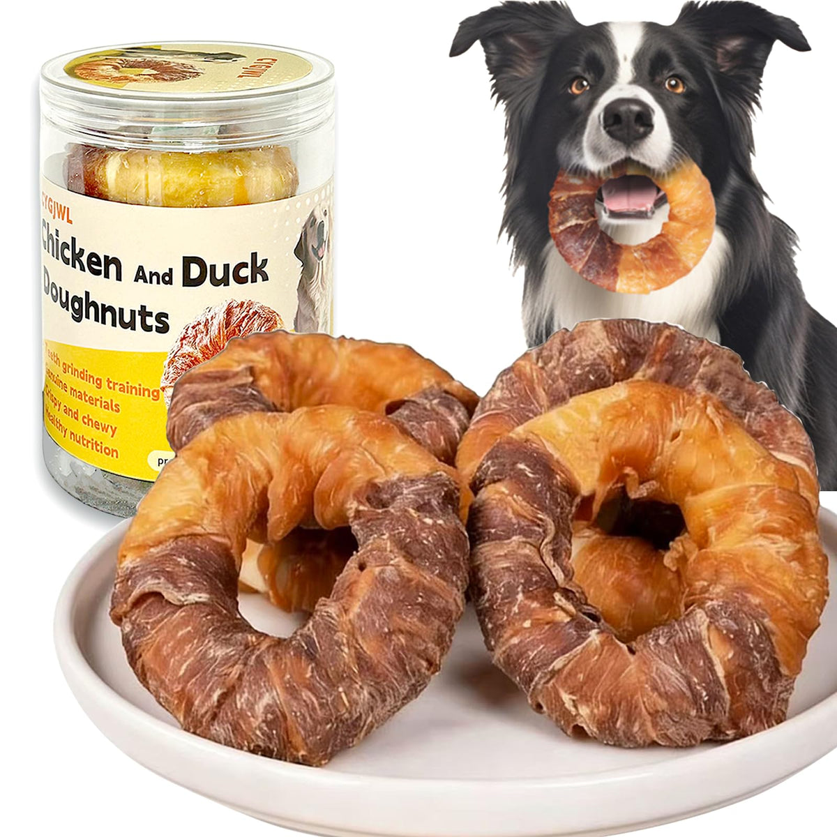 CYGJWL anneaux cuir poulet et canard chien — mastication longue durée