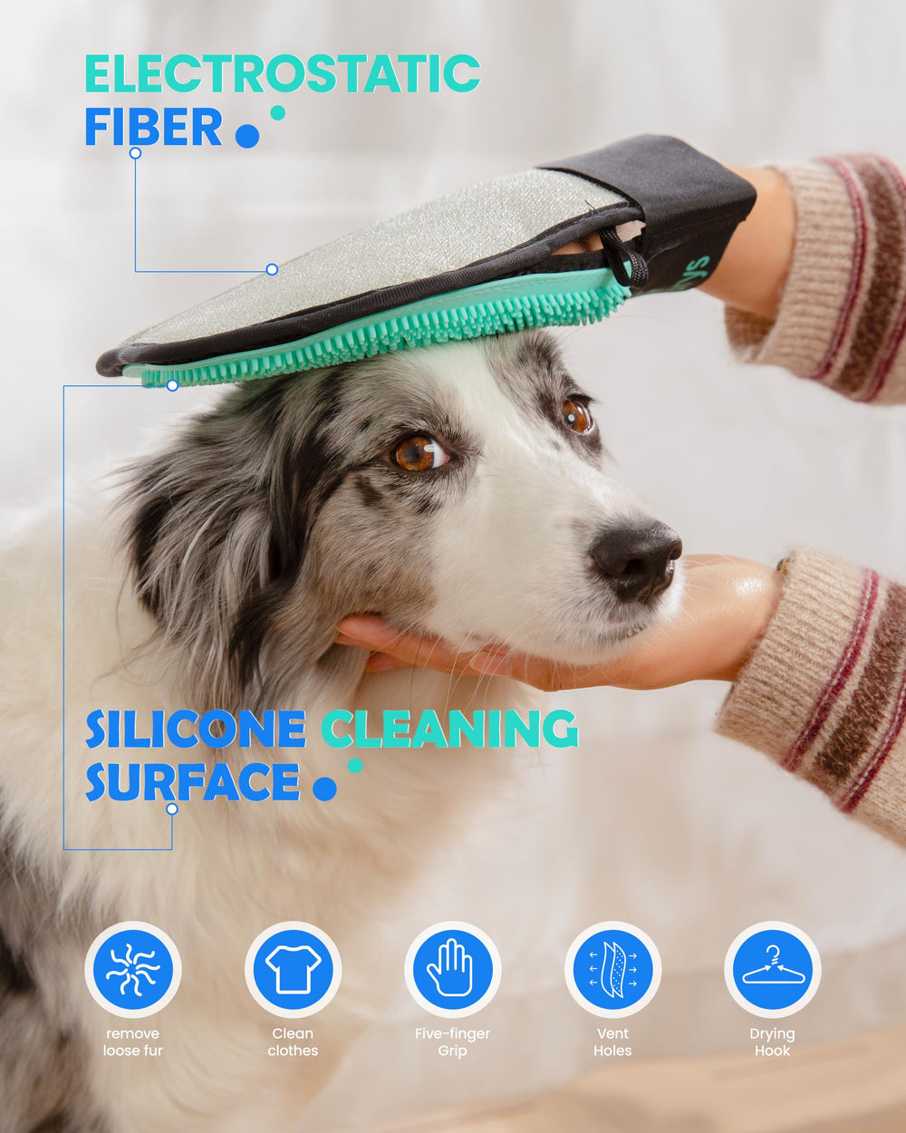 Surface electrostatique Cykurys attire poils sur textiles.