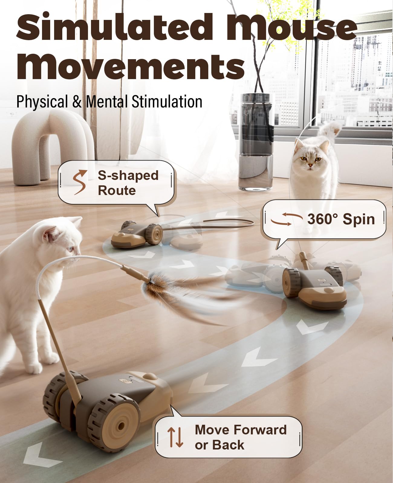 CYROS Queue silicone flexible, suit les mouvements imprévisibles pour la curiosité des chats.