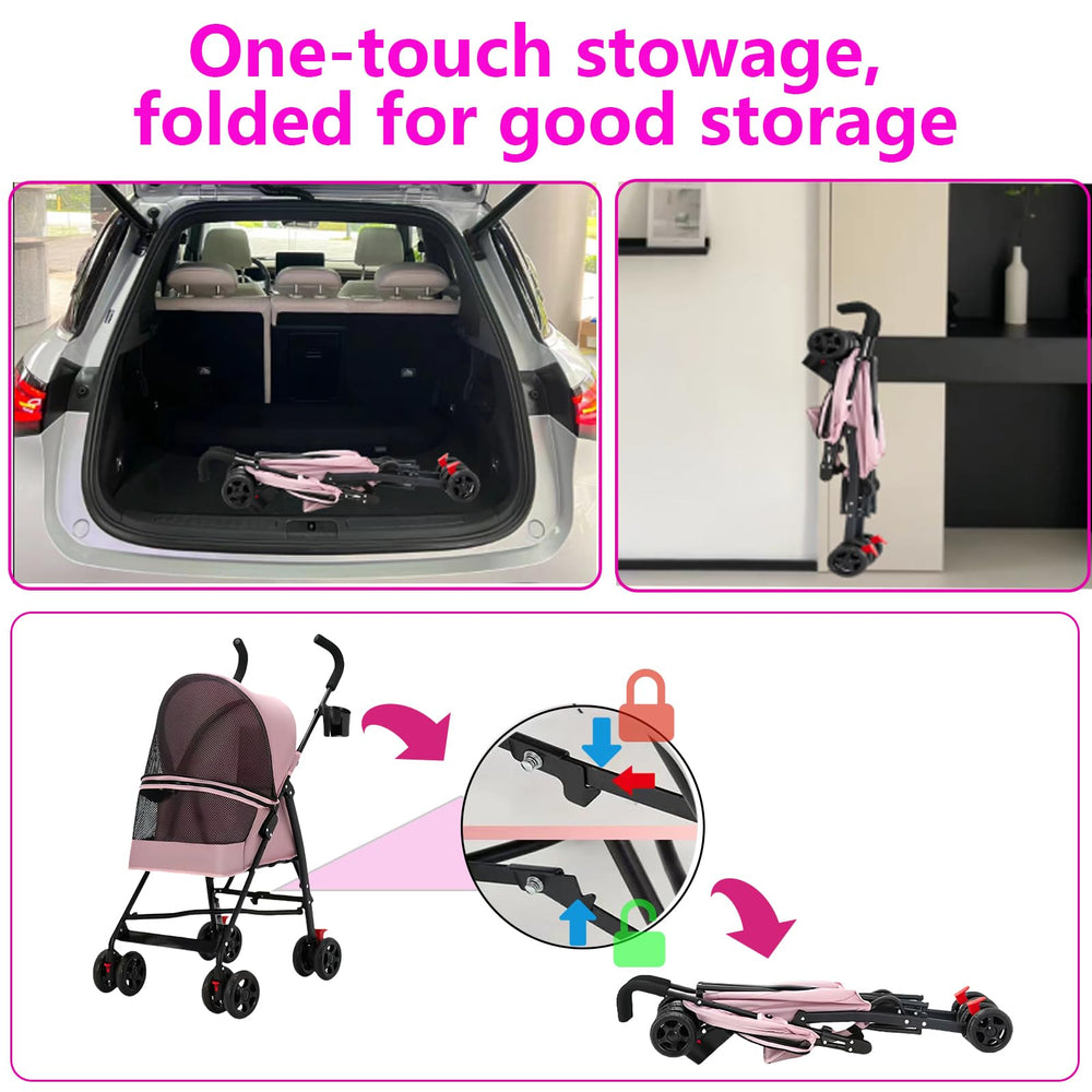 CYUmail Poussette rose: design pensé pour petits chiens et chats, sécurité et confort en déplacement.