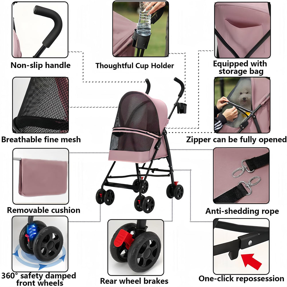CYUmail Poussette rose: maillage respirant et visibilité accrue pour le confort.