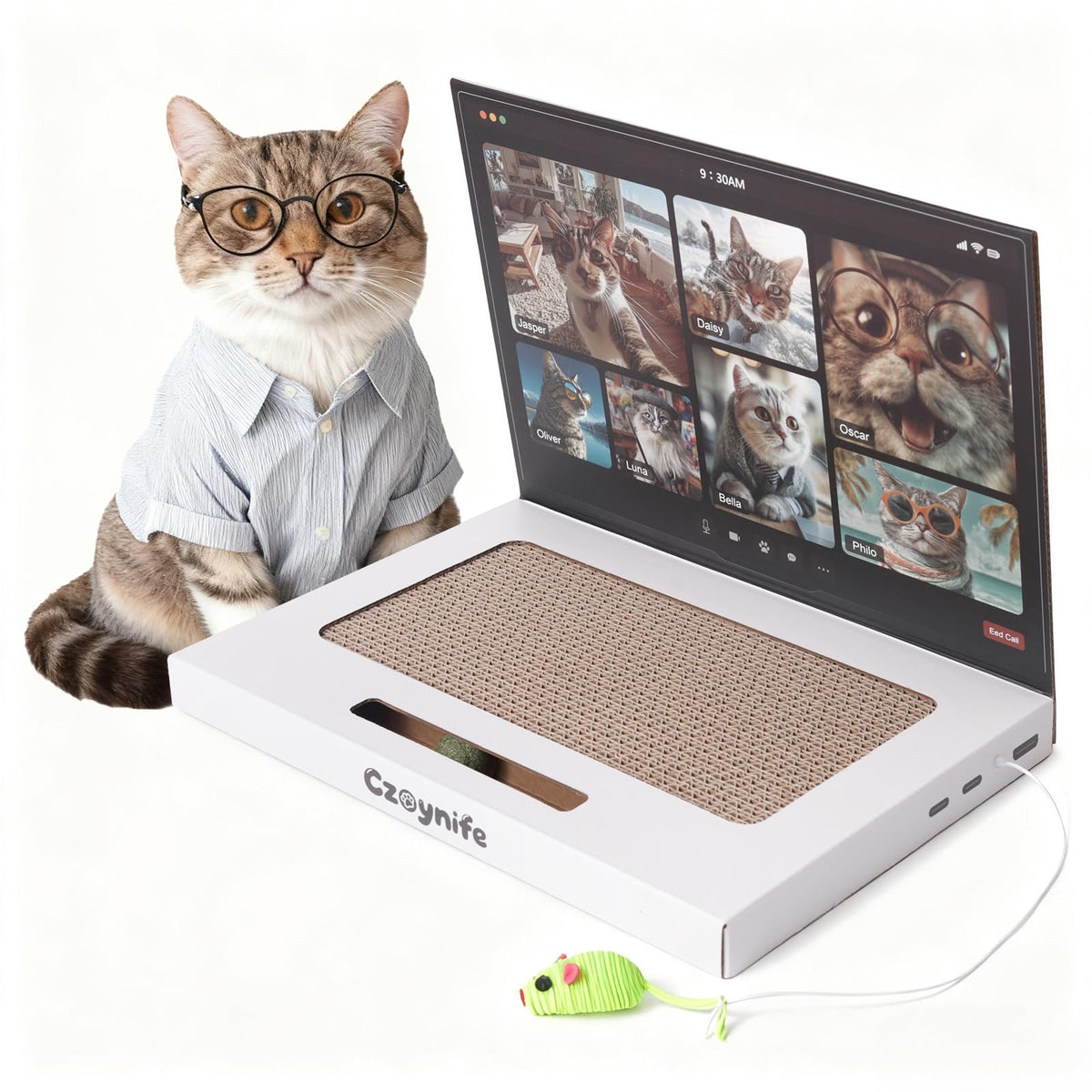 Czoynife écran-chat-laptop: gratoir ludique stimulant le jeu du chat et protégeant les meubles.