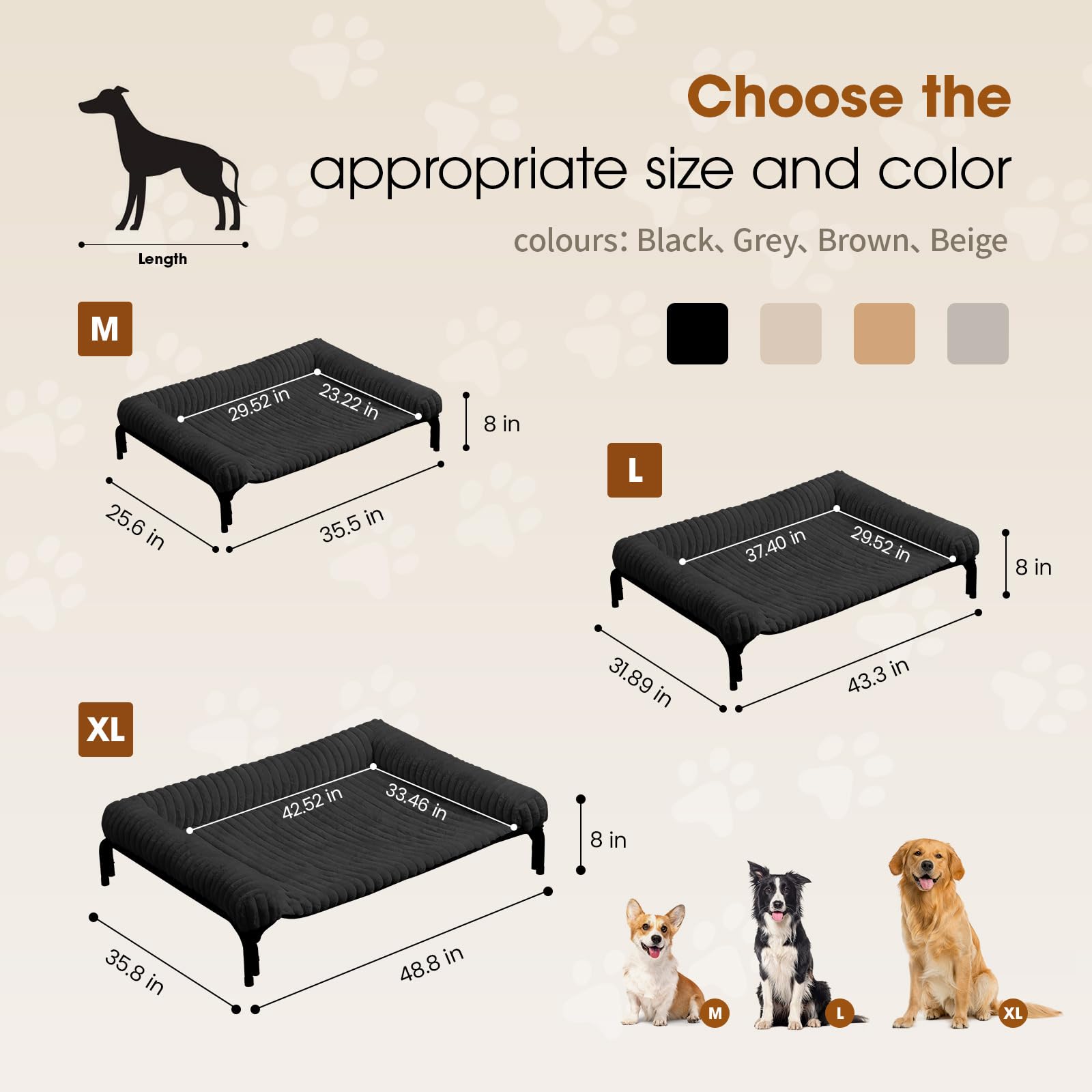 Lit-chien élevé Czpalo – taille adaptée jusqu'à 40 kg, espace pour étendre.