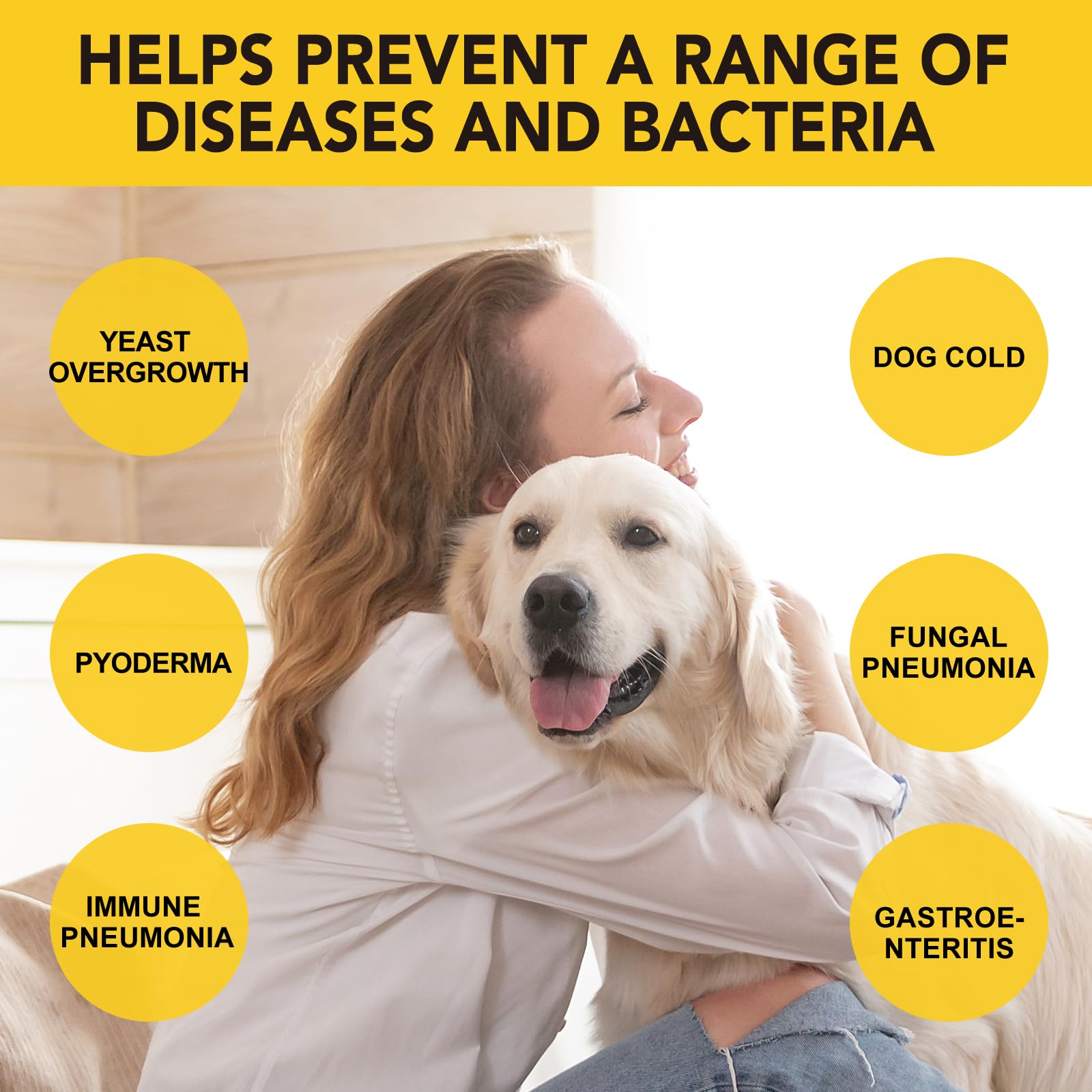 Probiotiques et vitamines Daiasns soutenant l'immunité et la digestion du chien.