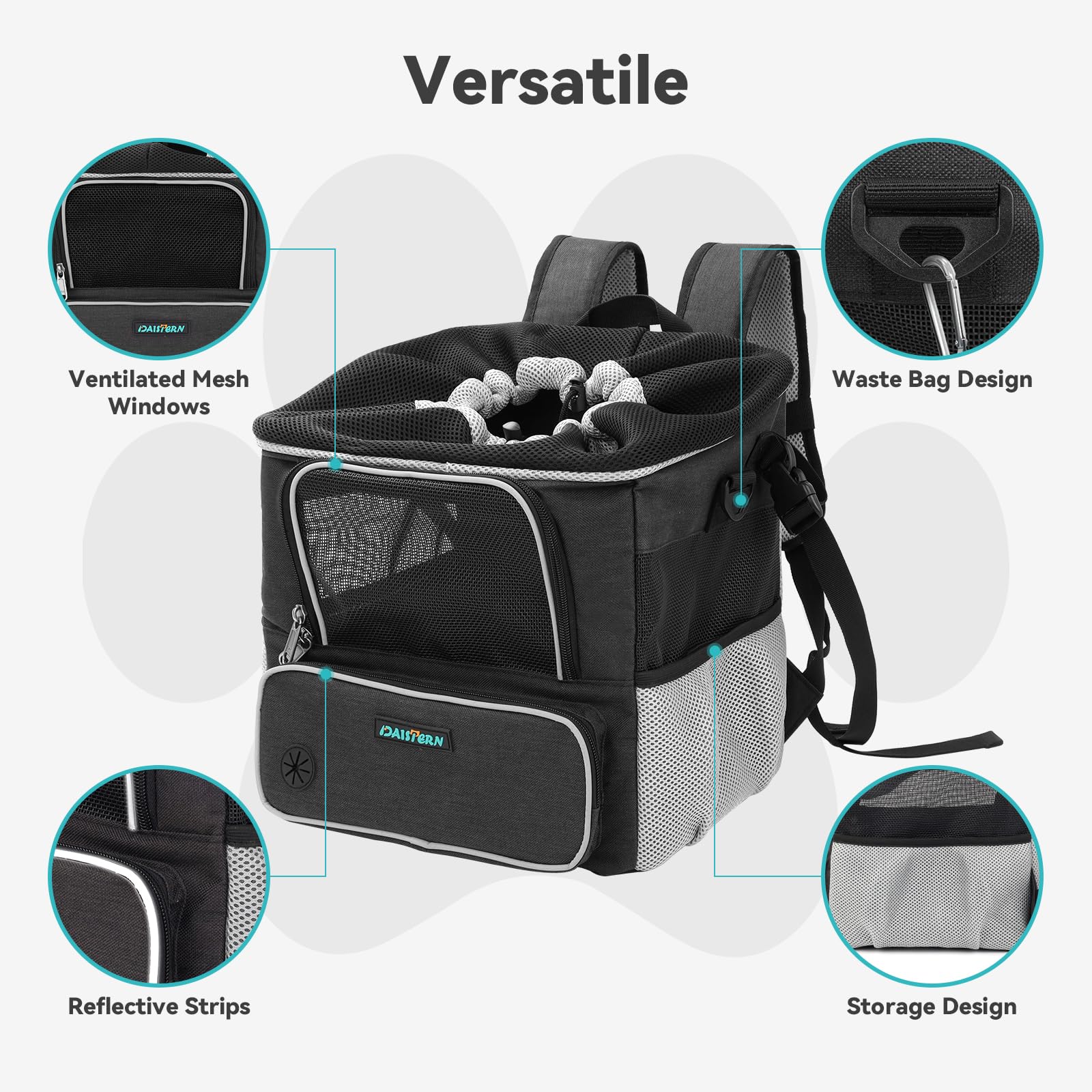 DAISTERN Panier-chien-velo-petit-rangement: poches et accessoire utiles en déplacement.