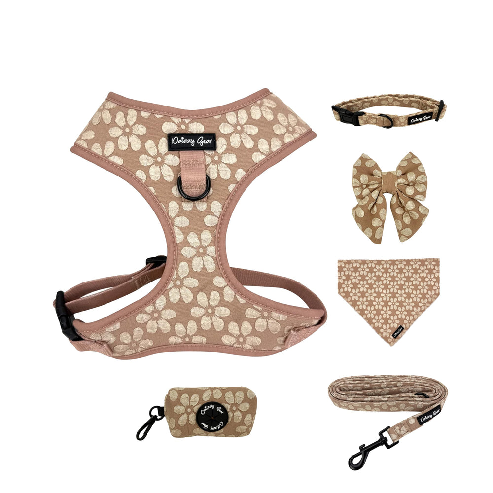 Harnais Daizzy Gear Cocoa Bloom en jacquard, ajustable et confortable pour chien moyen