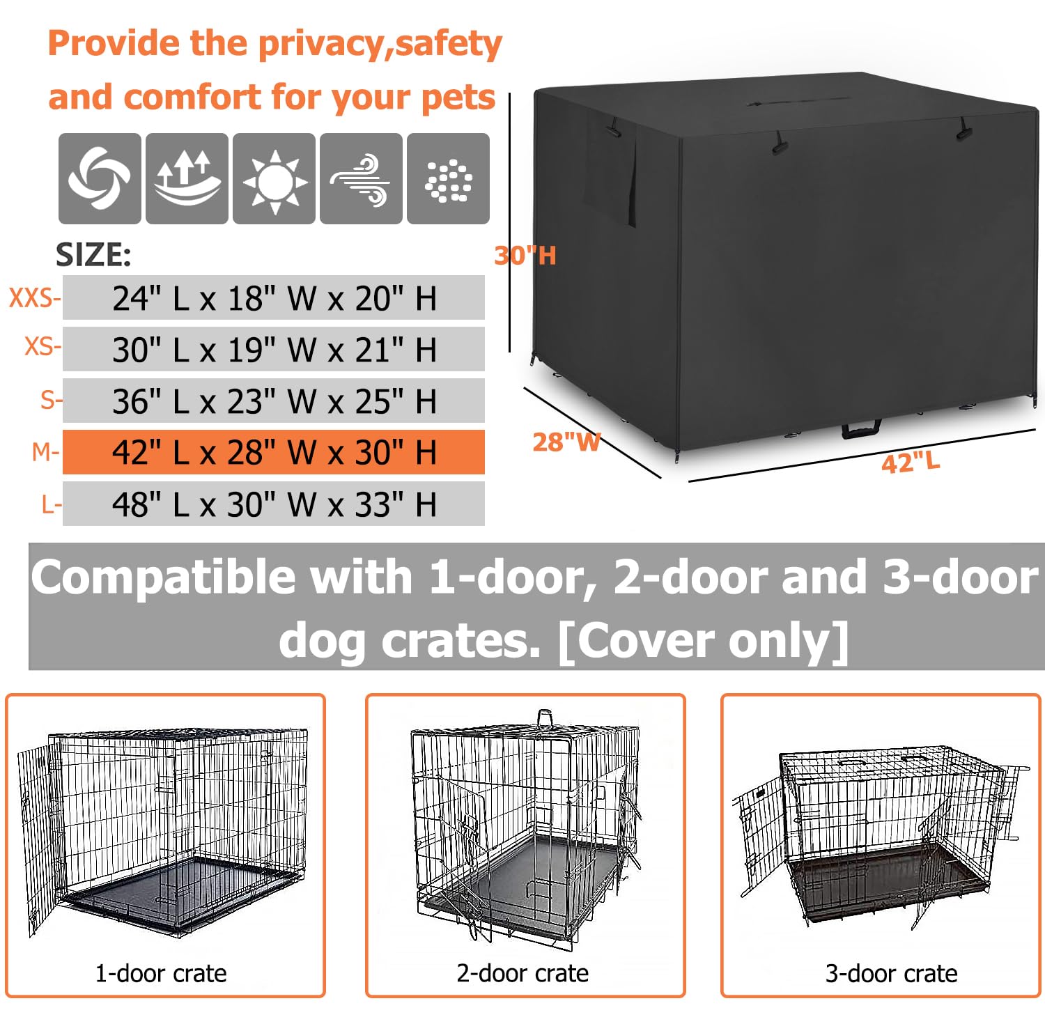 Dalema housse cage chien 42pouces, vue dos, fixation rapide et stabilité.