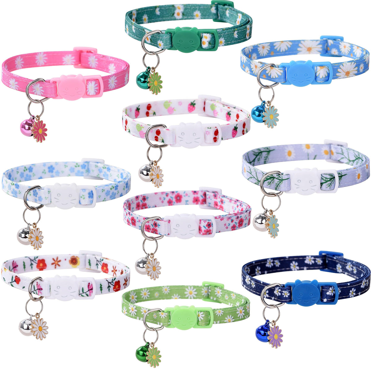 Daloo collier chat ensemble 10pc avec fleurs et clochettes, variation de style facile.