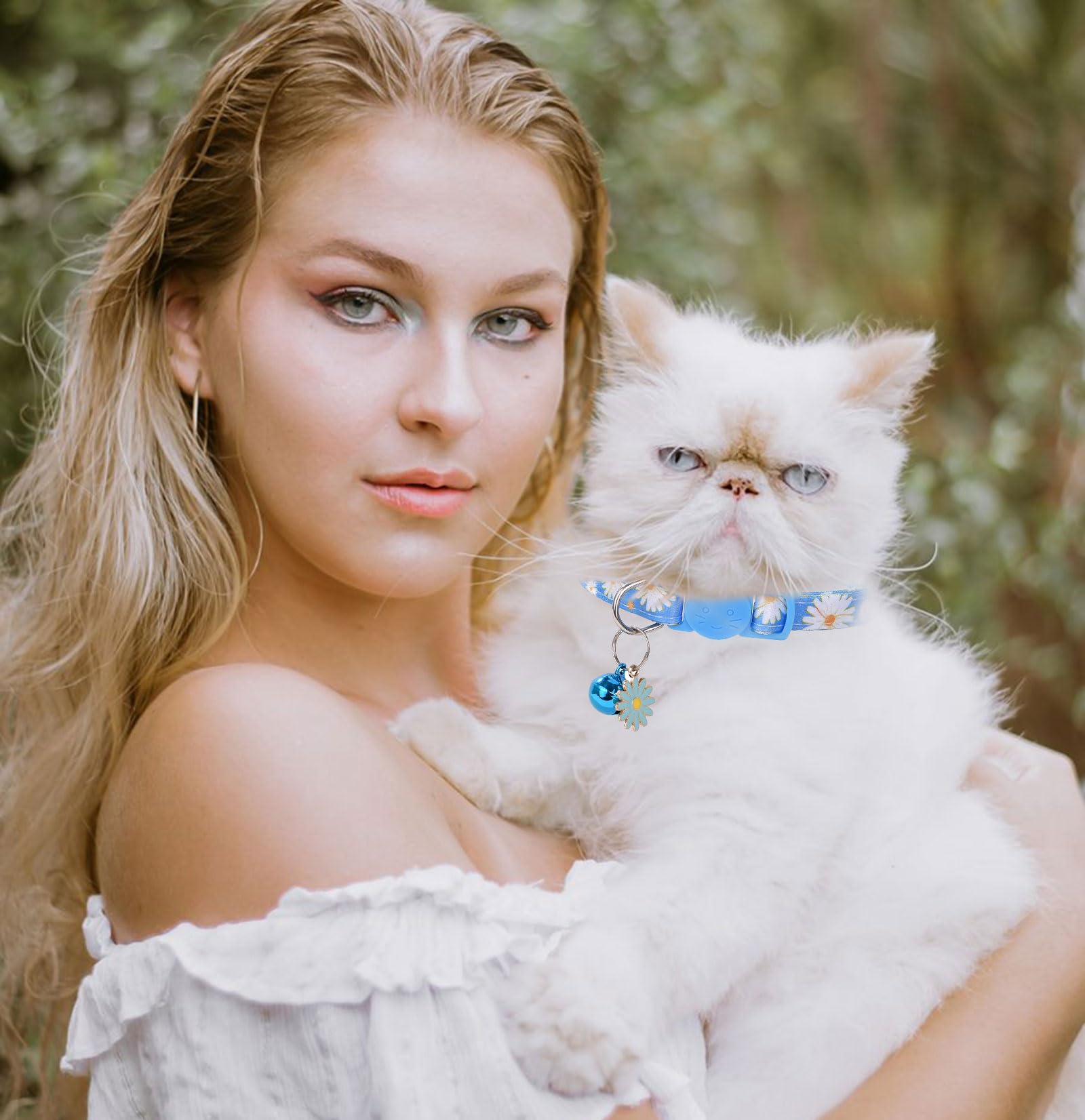 Daloo collier chat fleurs marguerite bleu, confort quotidien ajustable.